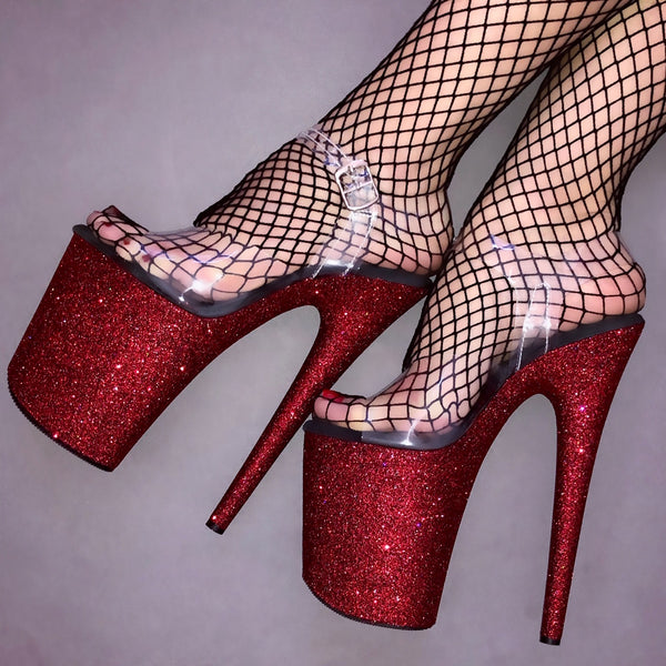 8" True Red Vegan Glitter Heels