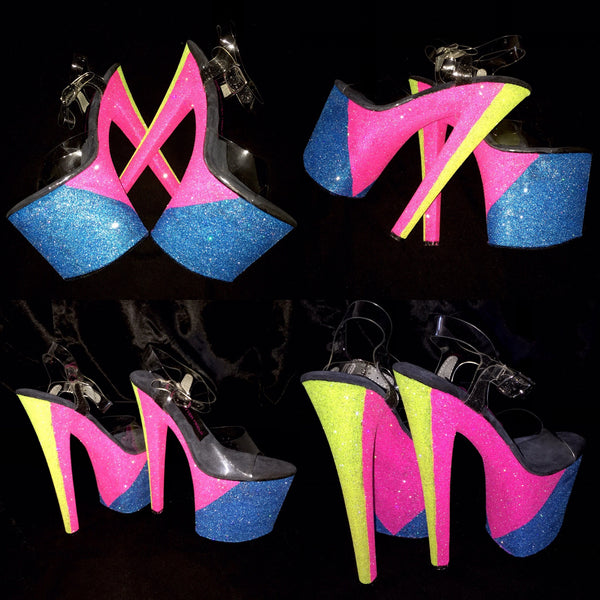 8" Neon Vegan Glitter Heels