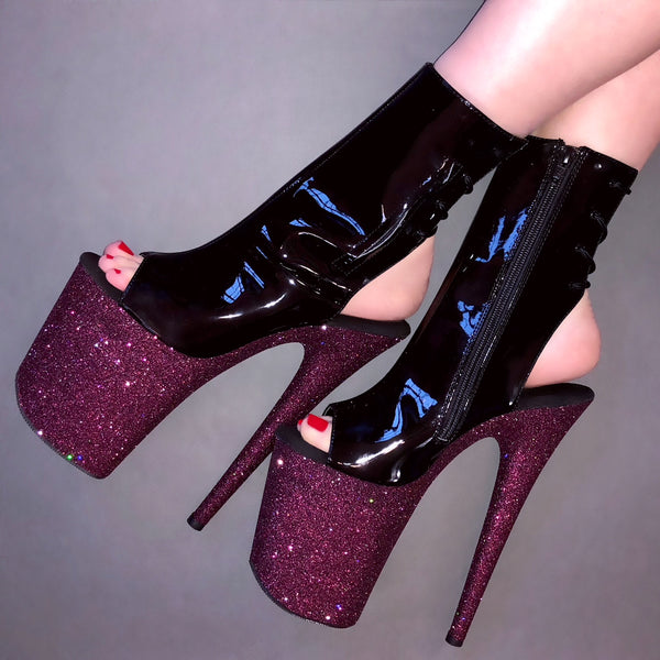 8" Pinot Black Ankle Boot Vegan Glitter Heels