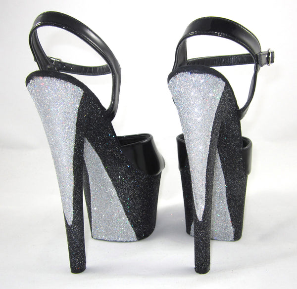 7" Karol Helms Black and Silver Vegan Glitter Heels