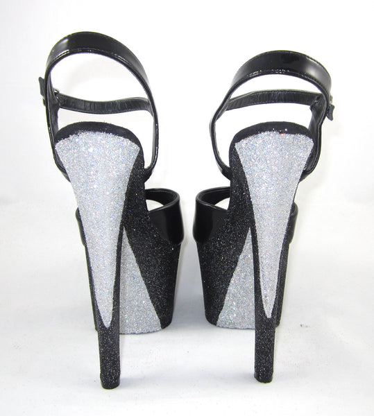 7" Karol Helms Black and Silver Vegan Glitter Heels