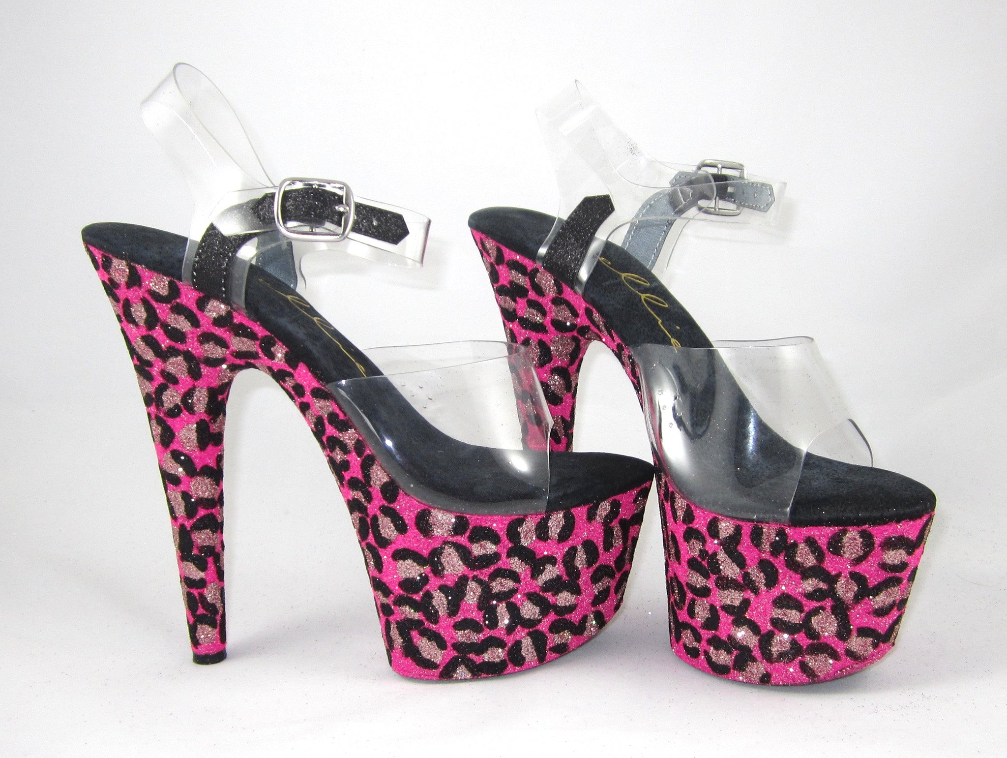 7" Shocking Pink Leopard Vegan Glitter Heels