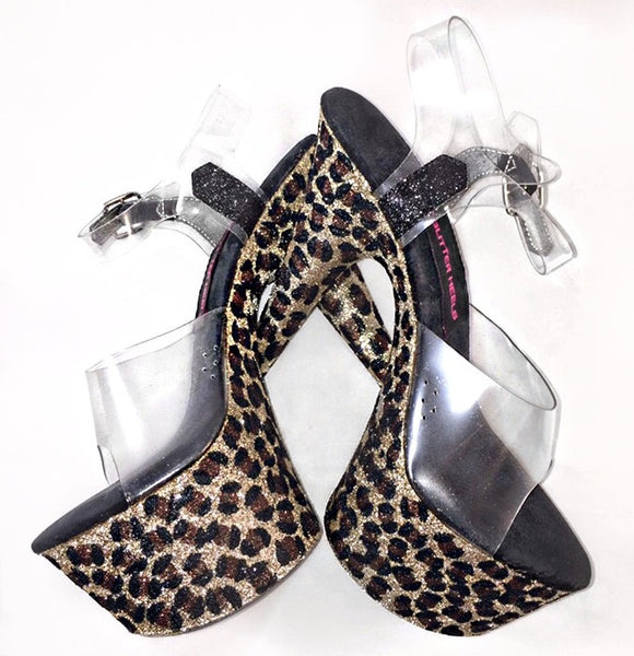 7" Leopard VEGAN Glitter Heels