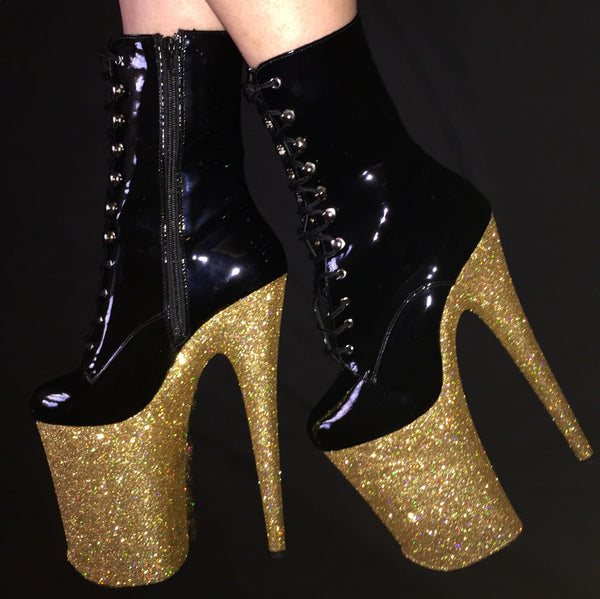 9" Gold Ankle Boot VEGAN Glitter Heels