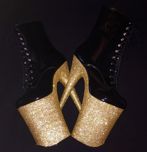 9" Gold Ankle Boot VEGAN Glitter Heels