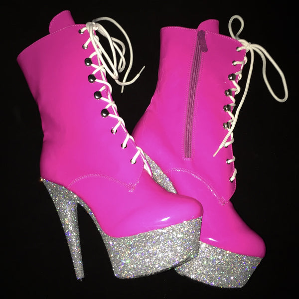 6" Hot Pink Silver Ankle Boot