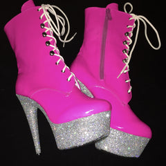 6" Hot Pink Silver Ankle Boot