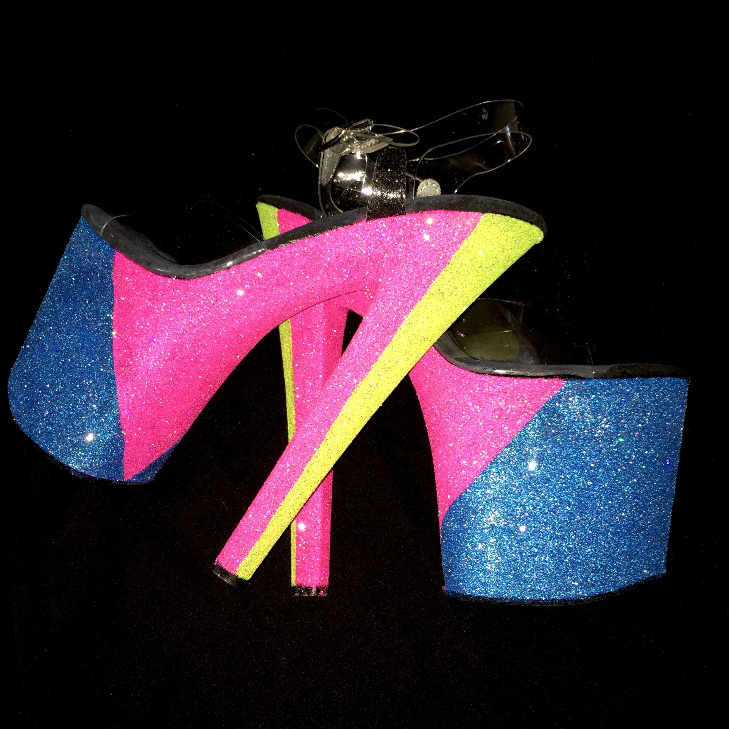 8" Neon Vegan Glitter Heels