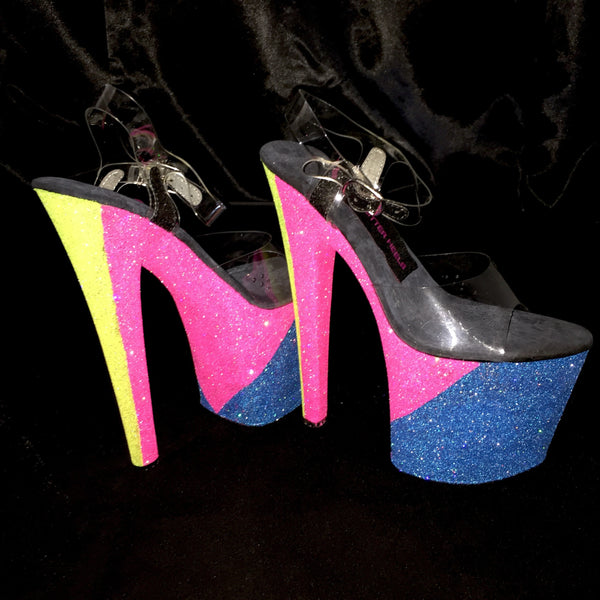 8" Neon Vegan Glitter Heels