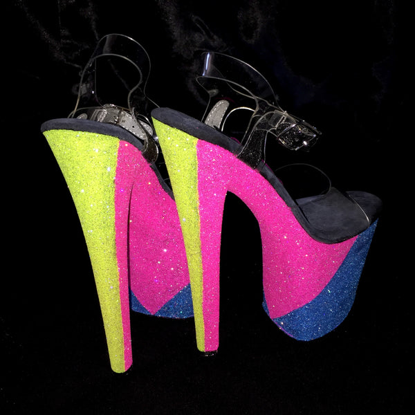 8" Neon Vegan Glitter Heels