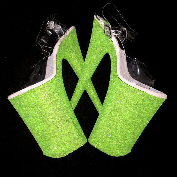 10" Neon Green VEGAN Glitter Heels