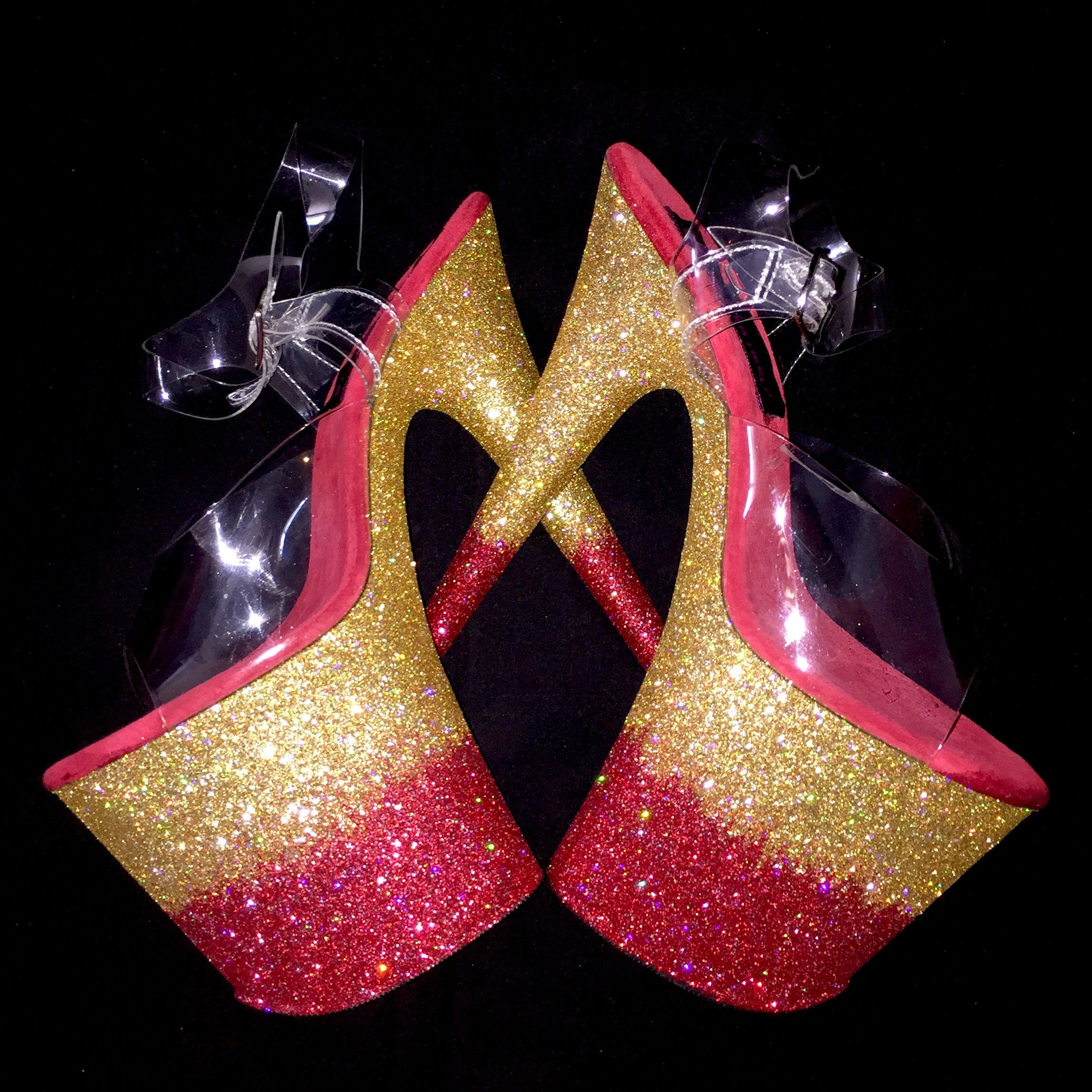 8" Red/Gold Ombre GlitterHeels X Pleaser