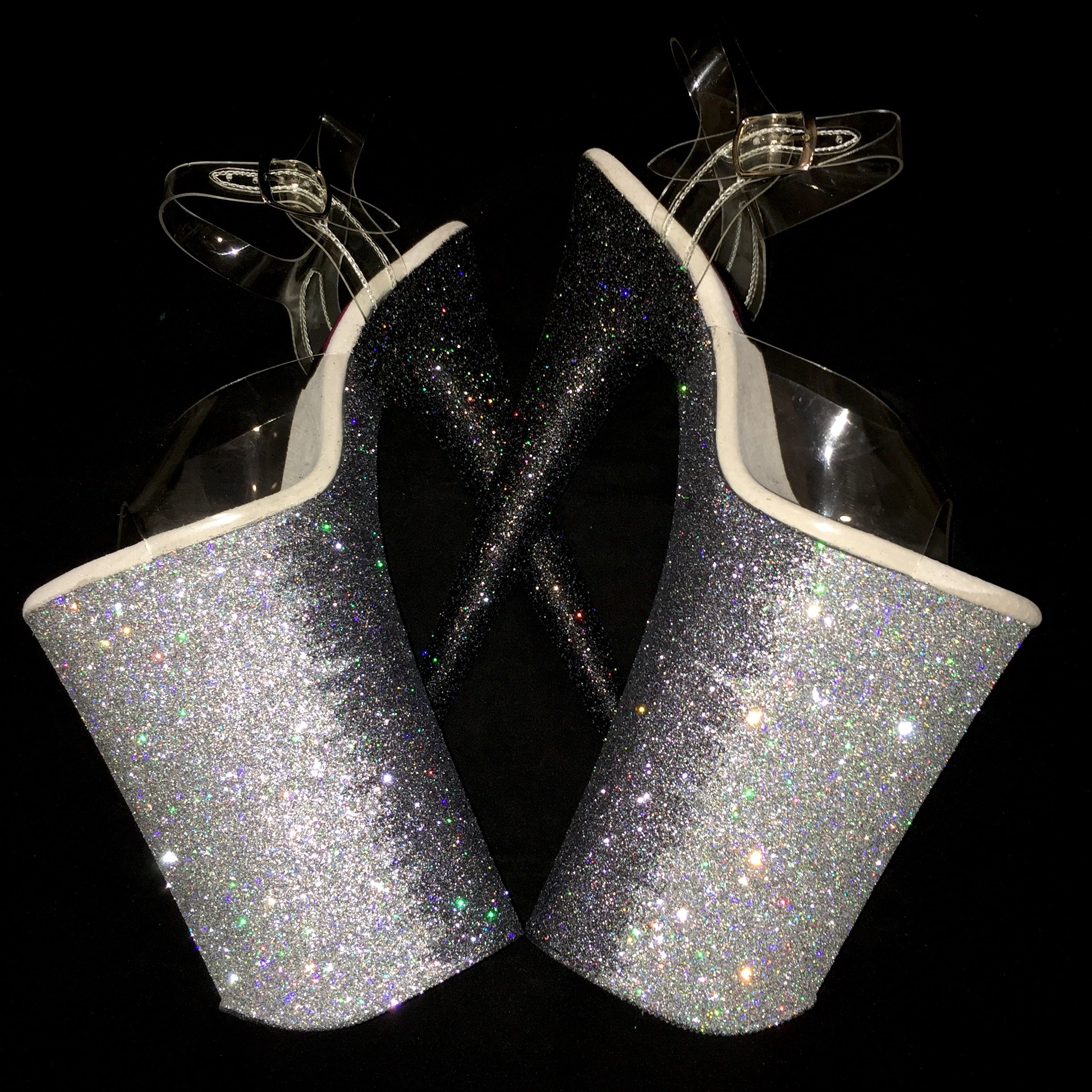 10" Silver-Gunmetal-Blackhole Ombre Vegan Glitter Heels