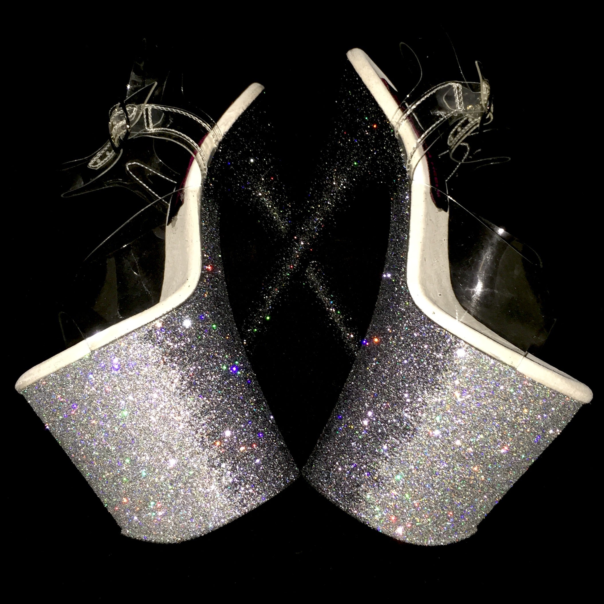 8" Silver -Gunmetal -Black Ombre GlitterHeelsXPleaser