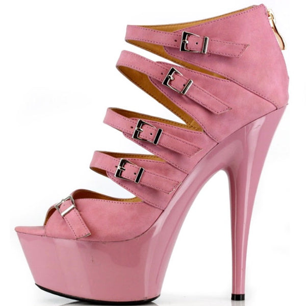 6" Pink Athena Buckle Bootie