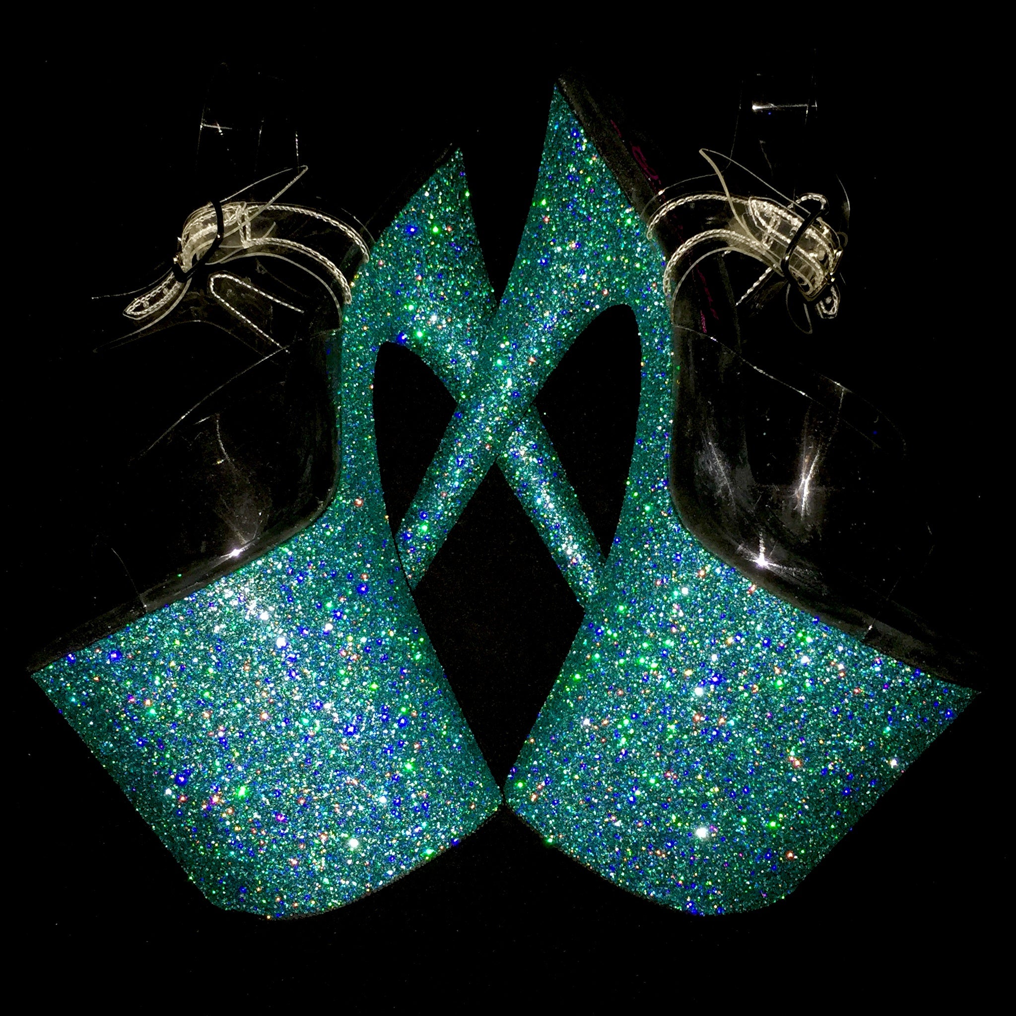 8" Deep Green Sea HOLOGLAM VEGAN Glitter Heels